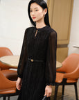 YAYING Chinese Style Pleated Little Black Dress