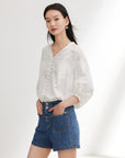 EP YAYING Silk Cotton Embroidered Shirt