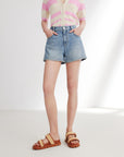 EP YAYING A-line Cotton Linen Denim Shorts