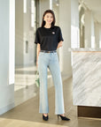YAYING Acetic Acid Square Shoulder T-shirt