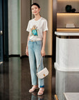 YAYING Silk Floral Print T-shirt