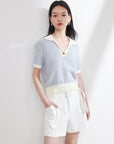 EP YAYING Color Block Polo Collar Knitwear
