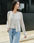 YAYING Jacquard Crew Neck Knit Cardigan EPKES9112AW