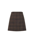 EP YAYING Wool A-Line Brown Plaid Tweed Mini Skirt