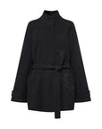 EP YAYING Blue Label Stand-Collar Tie Embroidered Wool Coat