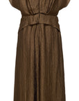YAYING Elegant Acetate Satin Faux Two-Piece V-Neck Long Sleeve Midi Dress