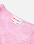 EP YAYING Textured Openwork Jacquard Drawstring Waist Pink Knit Top