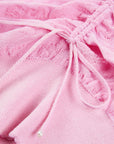 EP YAYING Textured Openwork Jacquard Drawstring Waist Pink Knit Top