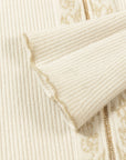 EP YAYING Off-White Jacquard Embroidered Stand-Collar Zip Cardigan