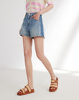 EP YAYING A-line Cotton Linen Denim Shorts