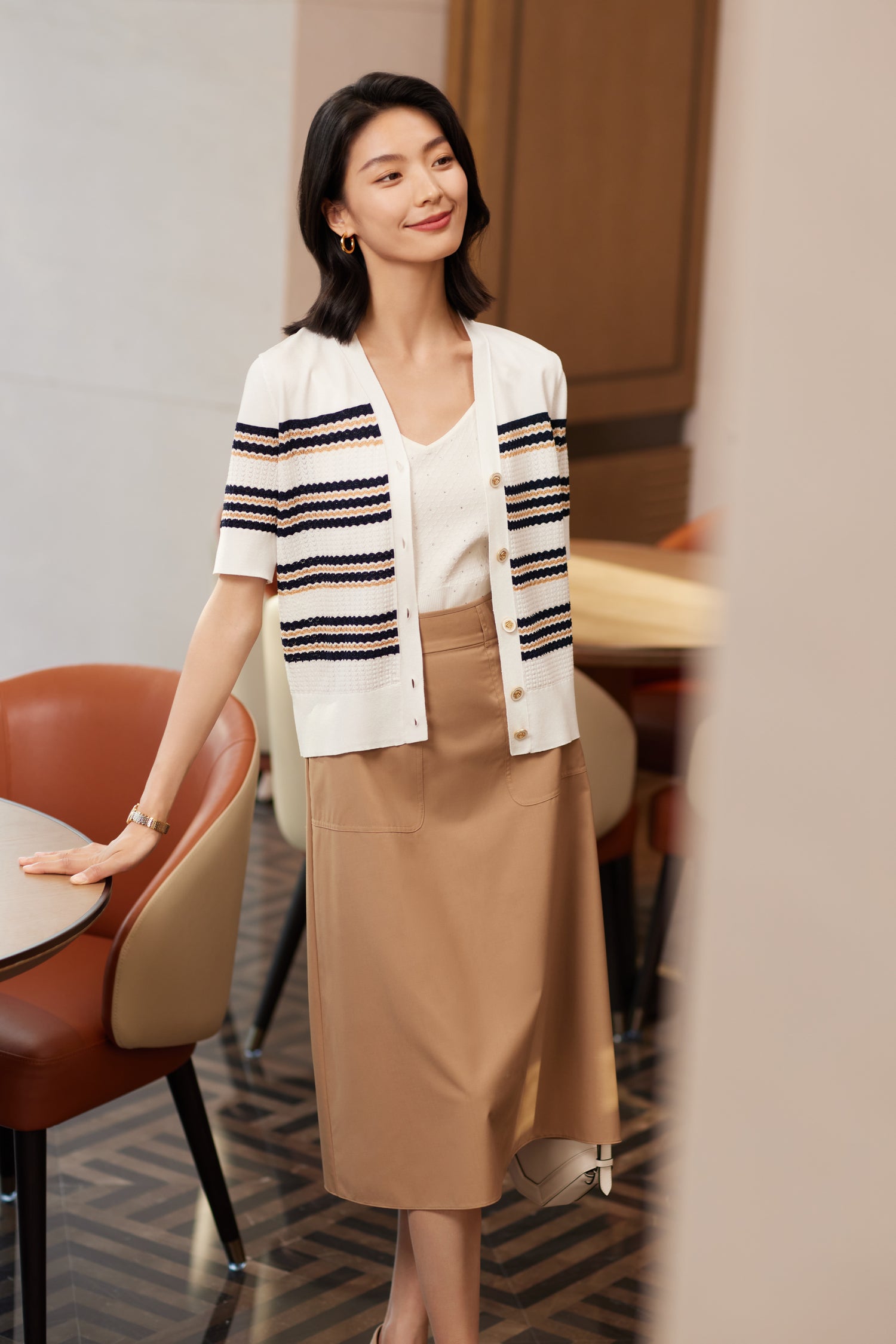YAYING Silk-Viscose Striped Knit Cardigan