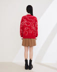 EP YAYING Red Jacquard Knitted Cardigan