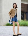 EP YAYING Vintage Cotton Linen Denim Shorts