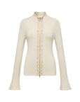 EP YAYING Off-White Jacquard Embroidered Stand-Collar Zip Cardigan