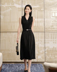 YAYING Pleated Waist-Cinched Dress