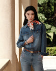 YAYING Braided Embroidery Denim Cotton Shirt