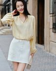 EP YAYING Lantern Sleeve Silk Shirt EGKES2311AY