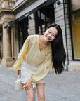 EP YAYING Lantern Sleeve Silk Shirt EGKES2311AY