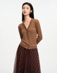 EP YAYING Texture Brown Knit Cardigan