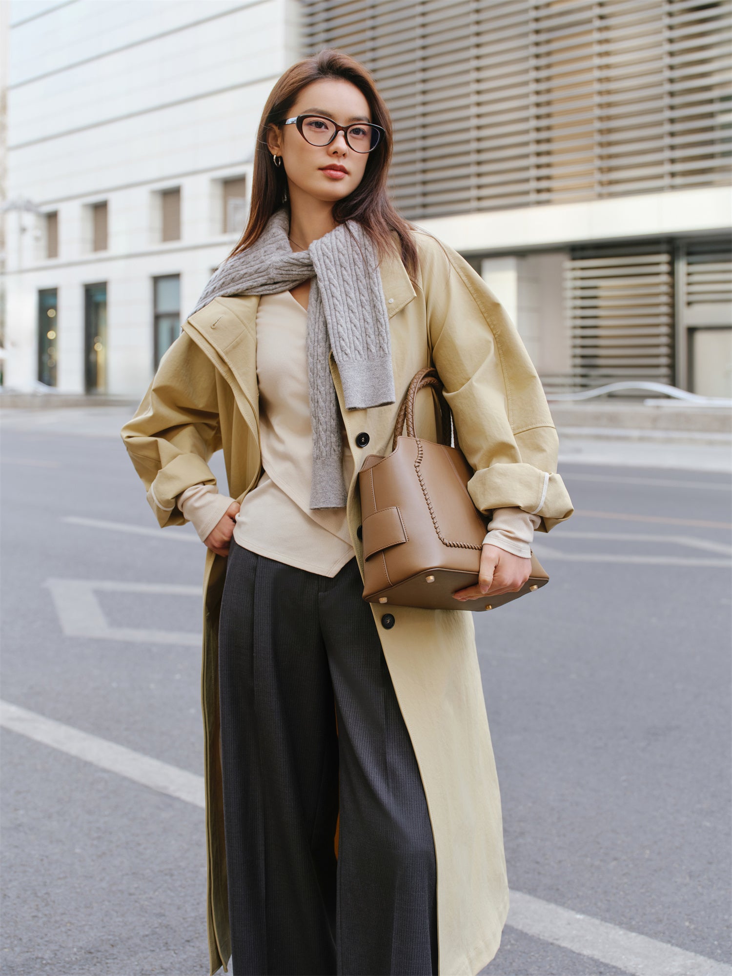 EP YAYING Stand Collar Belted Trench Coat EGKPA7302AE