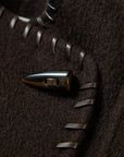 EP YAYING Silk-Wool Waisted Brown Tweed Mid-Length Coat