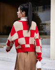 EP YAYING Plaid Short Knitted Cardigan