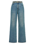 EP YAYING Sophisticated High-Waist Cotton Jacquard Blue Jeans