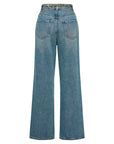 EP YAYING Sophisticated High-Waist Cotton Jacquard Blue Jeans