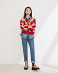 EP YAYING Plaid Short Knitted Cardigan