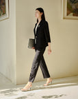 YAYING Jacquard Cinched Waist Blazer Jacket