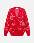 EP YAYING Red Jacquard Knitted Cardigan