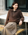 EP YAYING Slub Yarn Round Neck Knit Top