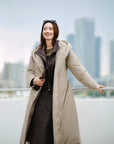 EP YAYING Long Hooded Belted Goose Down Coat