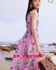 EP YAYING Silk Floral Midi Dress