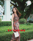 EP YAYING Silk Printed V-Neck Sleeveless Waist-Defining Slimming Dress