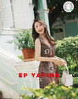 EP YAYING Silk Printed V-Neck Sleeveless Waist-Defining Slimming Dress