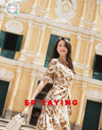 EP YAYING V-Neck Floral Print Puff-Sleeve Silk