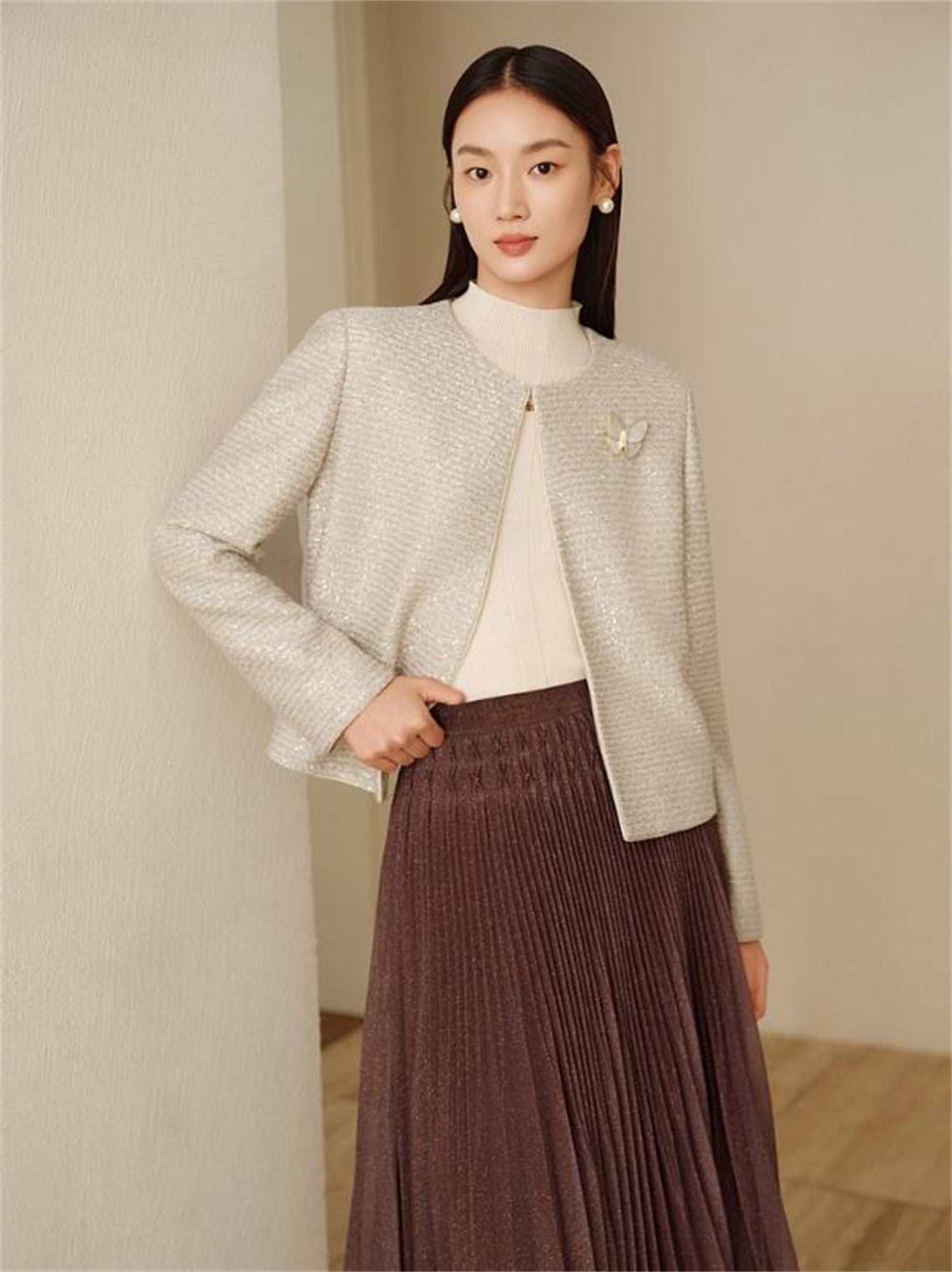 YAYING Wool Tweed-Style Knit Sweater EPKAW9116AM