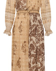 YAYING 100% Silk Floral Print Tie-Neck Midi Dress