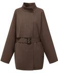 YAYING Funnel-Neck Long Wool Trench Coat