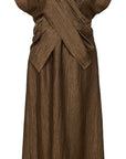 YAYING Elegant Acetate Satin Faux Two-Piece V-Neck Long Sleeve Midi Dress