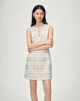 EP YAYING Light Gold Handcrafted Tweed Sleeveless Dress