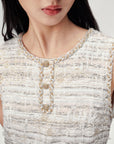 EP YAYING Light Gold Handcrafted Tweed Sleeveless Dress