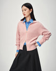 EP YAYING Full-Zip Lapel Ribbed Knit Cardigan