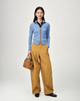 EP YAYING Colorblock Zip-Up Ribbed Stand Collar Cardigan