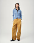 EP YAYING Colorblock Zip-Up Ribbed Stand Collar Cardigan