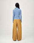 EP YAYING Colorblock Zip-Up Ribbed Stand Collar Cardigan