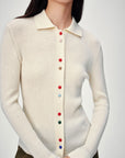 EP YAYING Polo Collar Waist-Fitted Cardigan