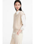 EP YAYING Undyed Cashmere Textured V-Neck Knit Vest