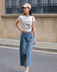 EP YAYING Split Cotton Midi Skirt EGIADJ301A